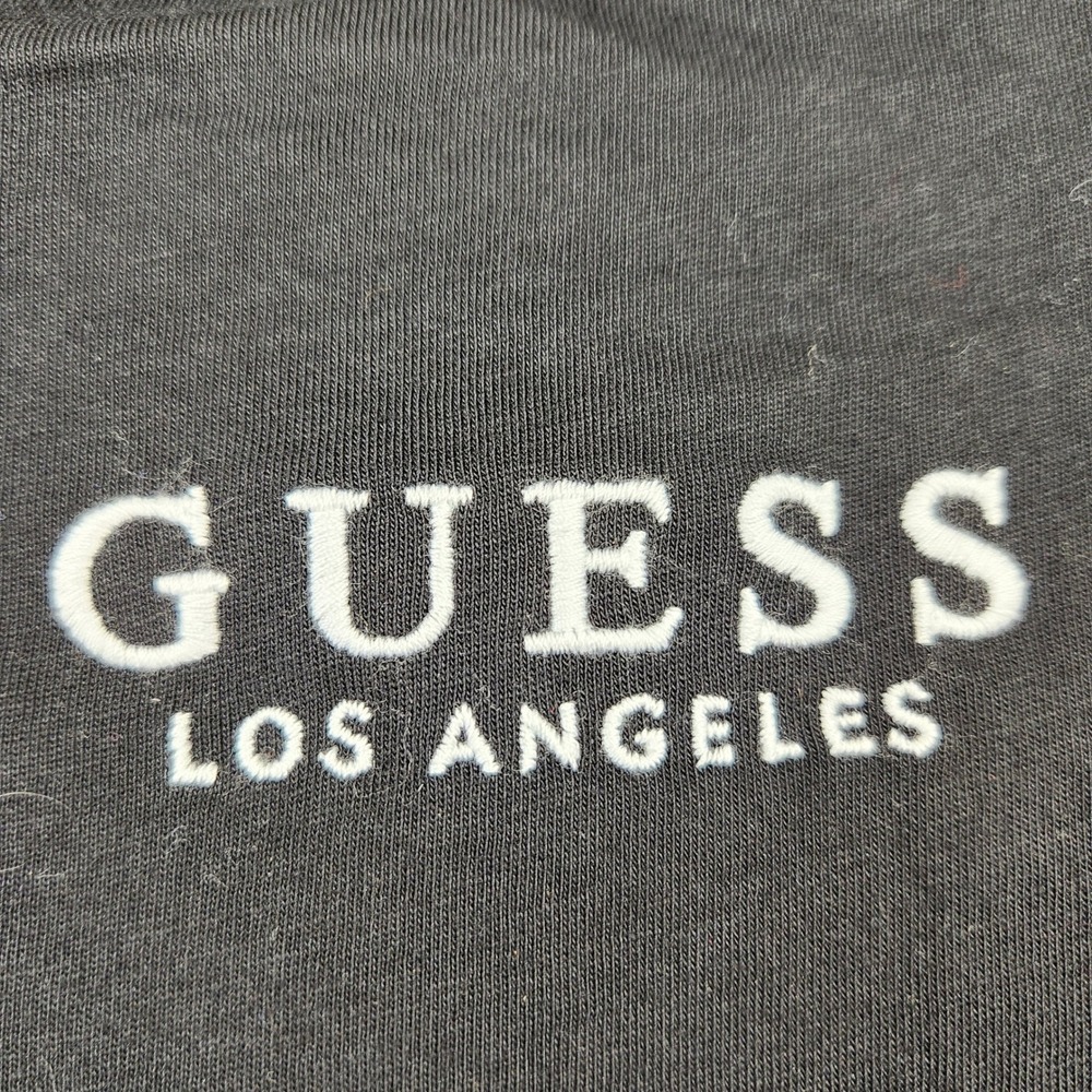 Guess Los Angeles Mens Black Floral Graphic V-Neck T-Shirt Embroidered Logo L - Picture 4 of 7